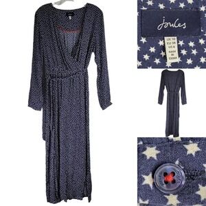 Joules Faux Wrap Maxi Dress Navy Star Print Long Sleeve Womens Size 6
